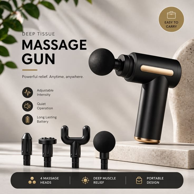 Rechargeable Mini Massage Gun – 4 Massage Heads
